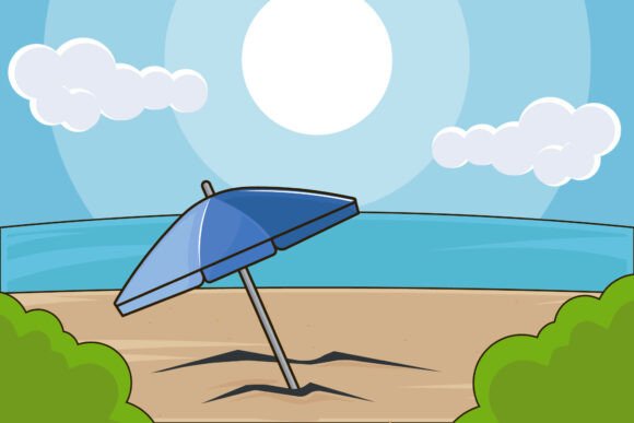 Beach Umbrella Landscaped Vector Design for Summer