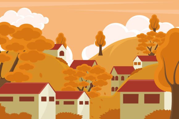Exploring the Charm of Autumn Village Landscaped Vector Design for Creative Projects