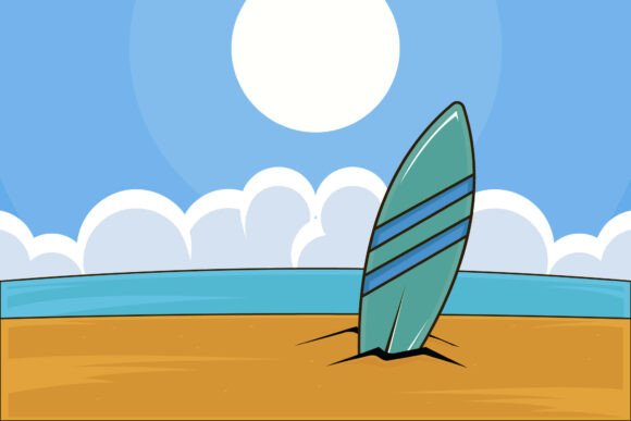 Surfboard on Beach Landscaped Vector Guide