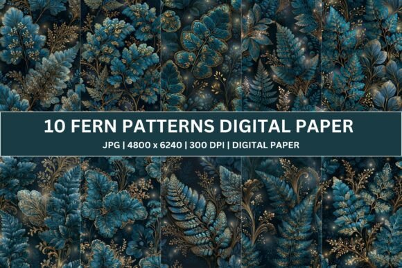 Unlock Midnight Luxury with 10 Ornate Navy Fern Digital Paper
