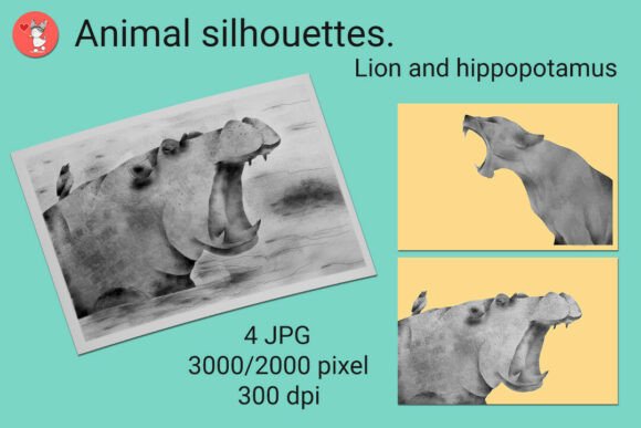 Wild Animal Silhouettes: Lion and Hippo Designs